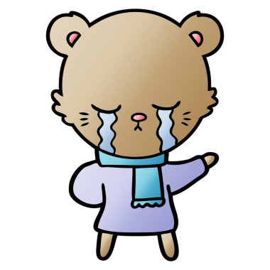 çizgi film ayı kış giysileri giyen ağlıyor