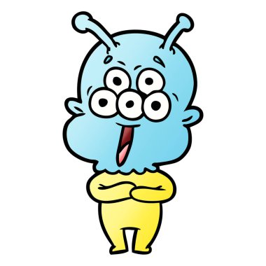 mutlu çizgi film uzaylı vektör çizim