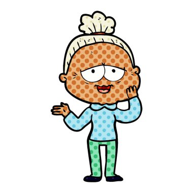 karikatür mutlu yaşlı kadın