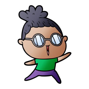 Çizgi filmdeki gözlüklü kadın.