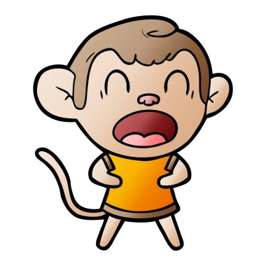 Vektör çizim karikatür bağırarak maymun üzerinde beyaz izole elbiseli