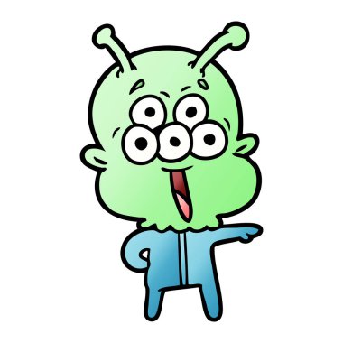 mutlu çizgi film uzaylı vektör çizim