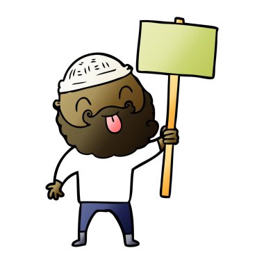 Sakallı protestocu karikatür vektör çizim
