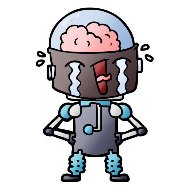vektör çizim robot ağlıyor çizgi film