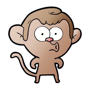 Vektör çizim karikatür üzerine beyaz izole maymun ıslık