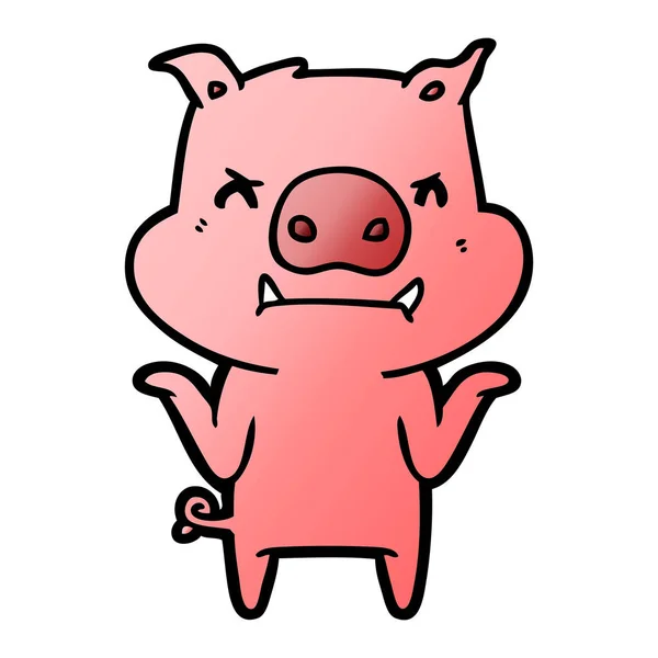 Colère Dessin Animé Cochon Haussant Les Épaules — Image vectorielle