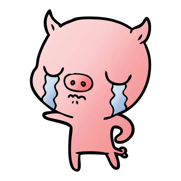 Vector Illustration Cartoon Pig Crying — Stock Vector