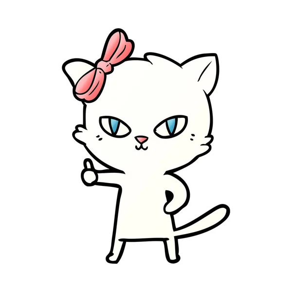 可爱的卡通猫给竖起大拇指符号 — 图库矢量图片