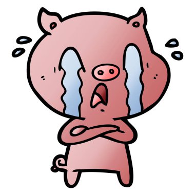 domuz karikatür ağlama vektör çizim