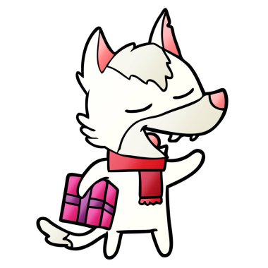 Noel hediyesi gülüyor ile çizgi film kurt