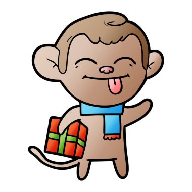 komik karikatür maymun Noel hediyesi ile