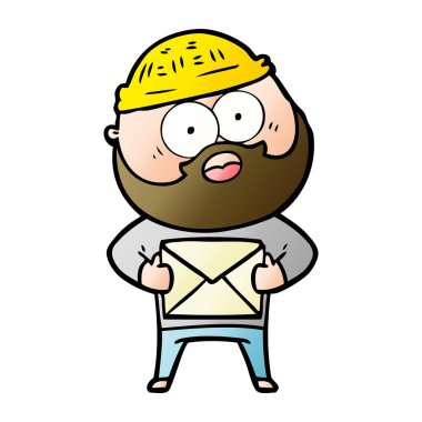 mektup tutan şaşırmış sakallı adam çizgi film