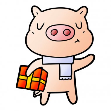 vektör çizim karikatür Noel domuz