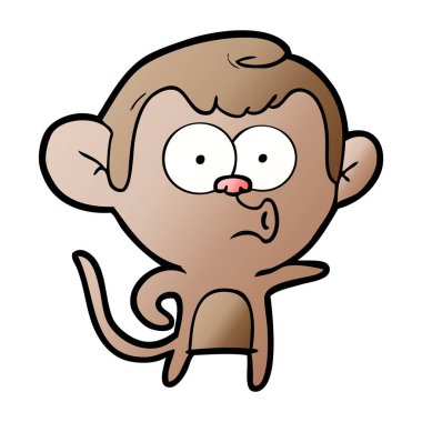 Vektör çizim karikatür maymun el ile işaret üzerinde beyaz izole ıslık