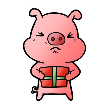 Noel hediyesi ile karikatür kızgın domuz