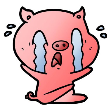 domuz karikatür ağlama vektör çizim