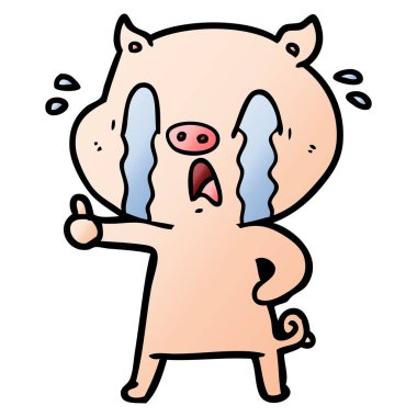 domuz karikatür ağlama vektör çizim