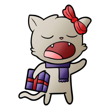 Noel hediyesi ile karikatür kedi