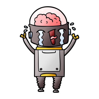 vektör çizim robot ağlıyor çizgi film