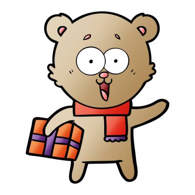 oyuncak ayı Noel hediyesi ile gülüyor