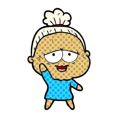 karikatür mutlu yaşlı kadın