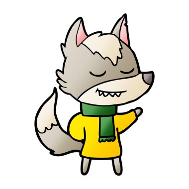 Dostu karikatür kurt giyen eşarp