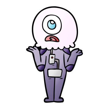 çizgi film Tepegöz'ü yabancı uzay adamı omuzlarında shrugging