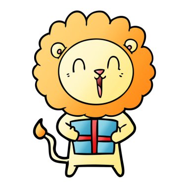 Aslan karikatür Noel hediyesi ile gülüyor