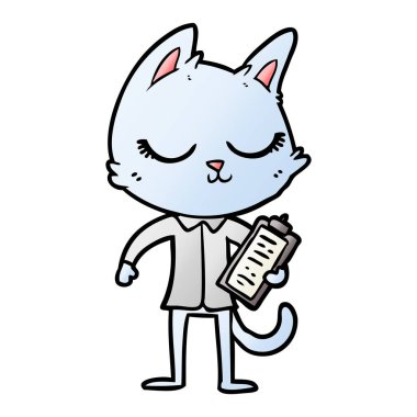 Pano ile sakin karikatür kedi