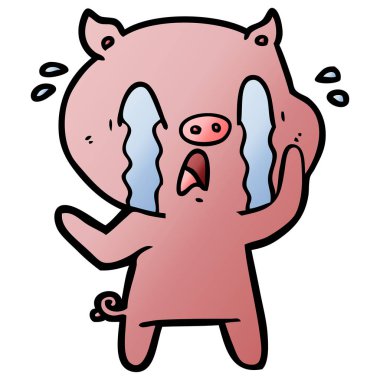 domuz karikatür ağlama vektör çizim