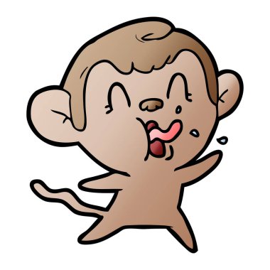 Vektör çizim karikatür maymun üzerinde beyaz izole Dil Gösterilen