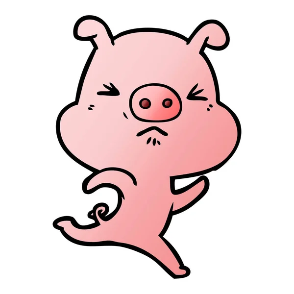 Dessin Animé Ennuyé Porc Courir — Image vectorielle