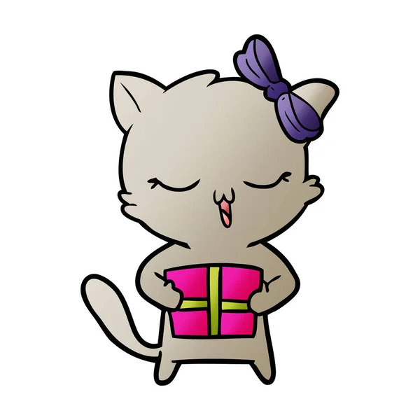 cartoon girl cat with christmas present