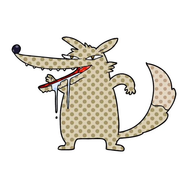 Vectorillustratie Van Hongerige Cartoon Wolf — Stockvector