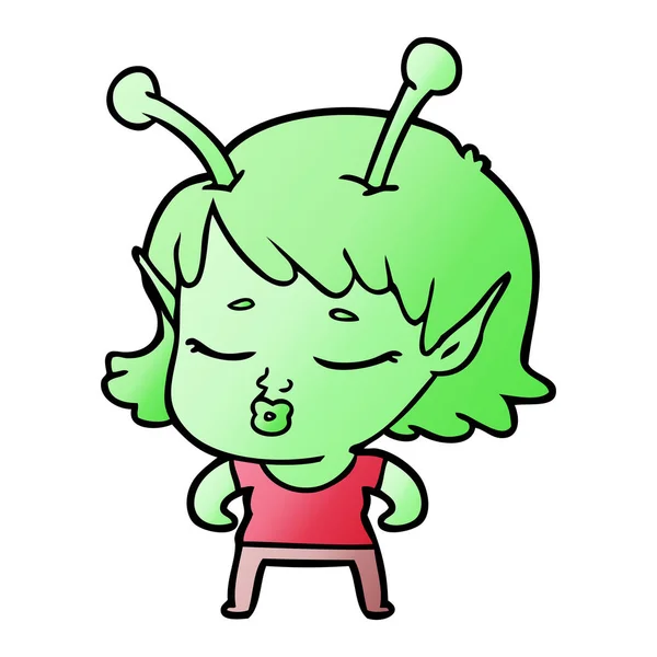 可爱的外星女孩卡通 — 图库矢量图片