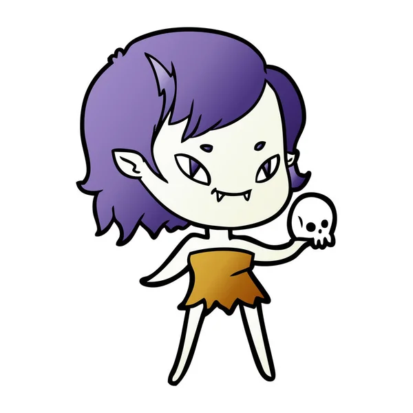 Dibujos Animados Amigable Chica Vampiro Con Cráneo — Vector de stock