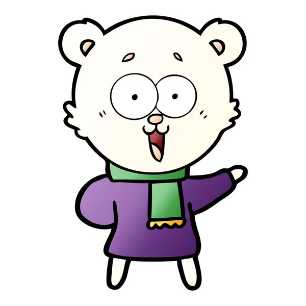 Laughing Teddy Bear Cartoon Winter Clothes — Stock Vector