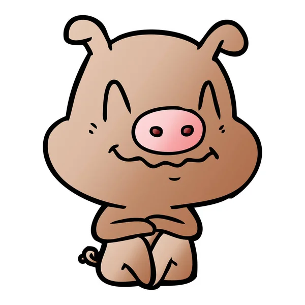 Nerveux Dessin Animé Porc Assis — Image vectorielle