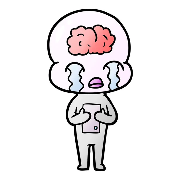 Dessin Animé Grand Cerveau Alien Pleurer — Image vectorielle