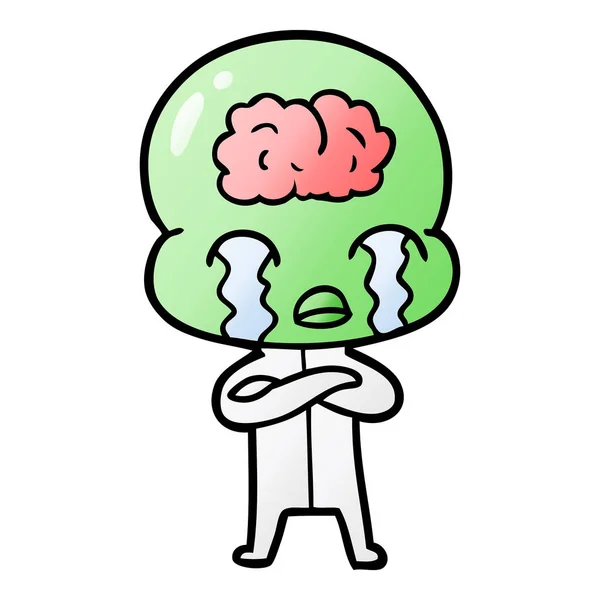 Cartoon Big Brain Alien Weinen — Stockvektor