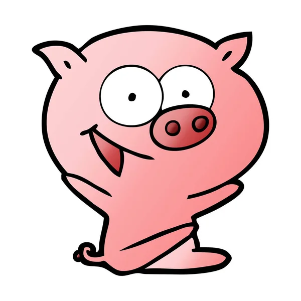 Joyeux Assis Cochon Dessin Animé — Image vectorielle