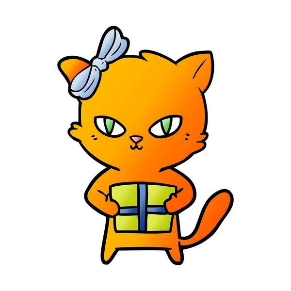 cute cartoon cat with present