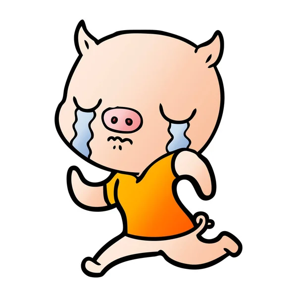 Zeichentrickschwein Weint Auf Der Flucht — Stockvektor