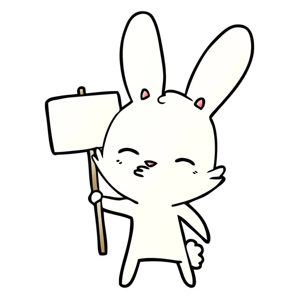 好奇的兔子卡通与标语牌 — 图库矢量图片