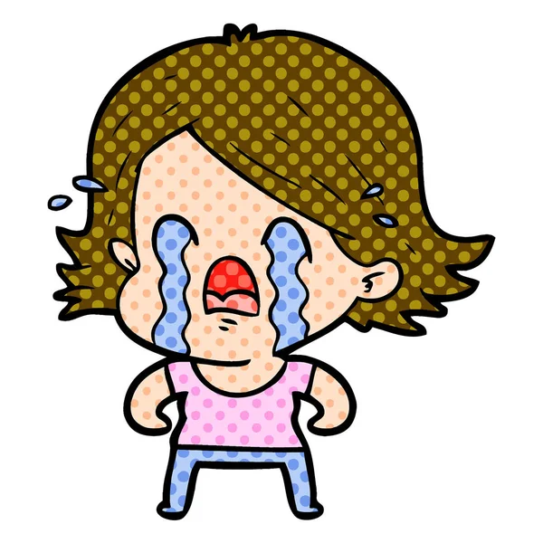 Vector Illustration Cartoon Woman Crying — Stock Vector