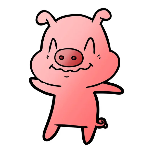 Vector Illustration Nervous Cartoon Pig — Stock Vector