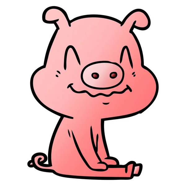 Nerveux Dessin Animé Porc Assis — Image vectorielle