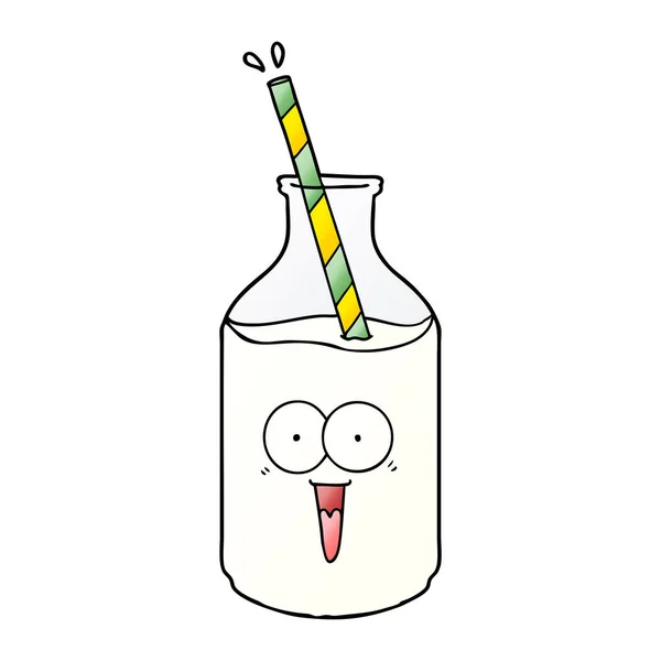 快乐纸盒牛奶瓶用稻草 — 图库矢量图片