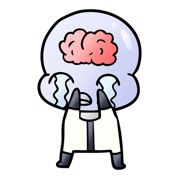 Dibujos Animados Gran Cerebro Extranjero Llorando — Vector de stock