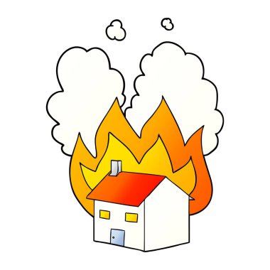 Evi yanan karikatür vektör çizim